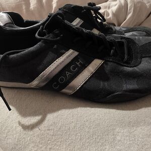 Coach women's Jayme Sneakers in Black with Silver Stripes, Size 9